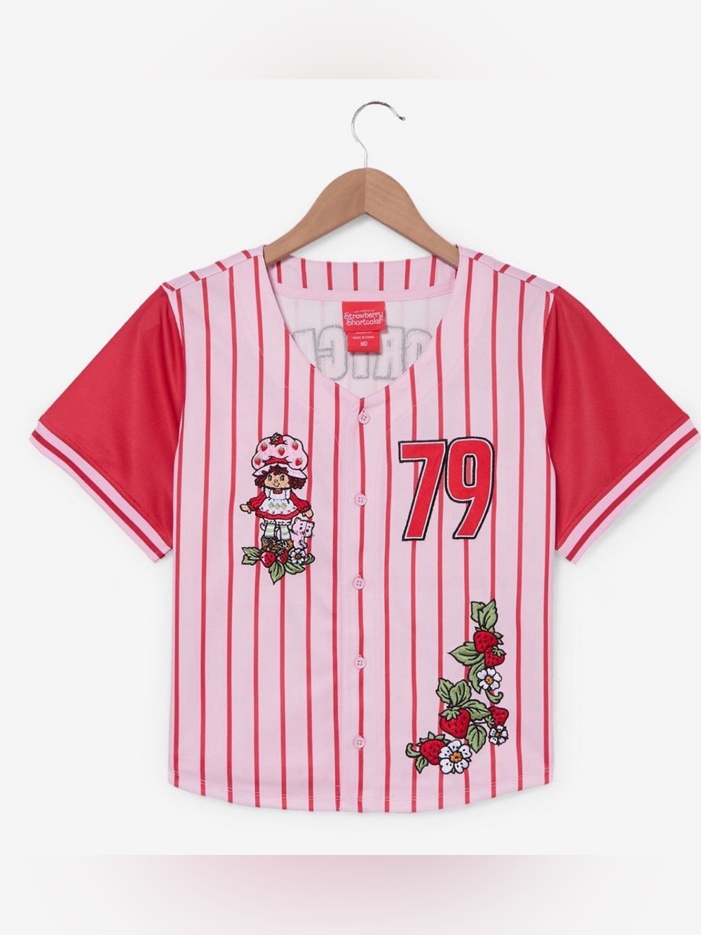 Strawberry Shortcake Pink & Red Pinstripe Baseball Jersey - New